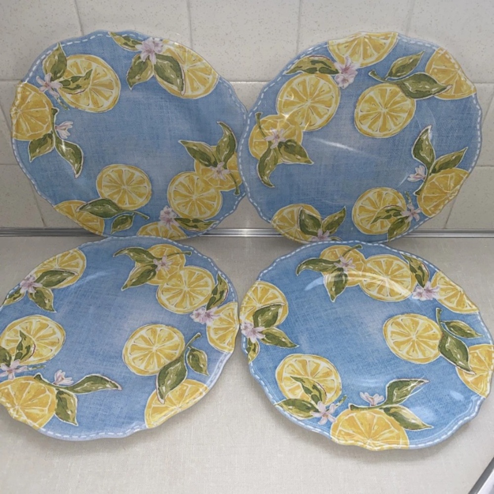 Nicole Miller Melamine Lemon Print Dinner Plates Set Of‎ 4